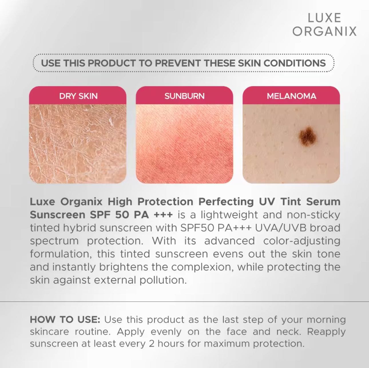 Luxe Organix High Protection Perfecting UV Tint Serum Sunscreen SPF 50 PA +++ 40g