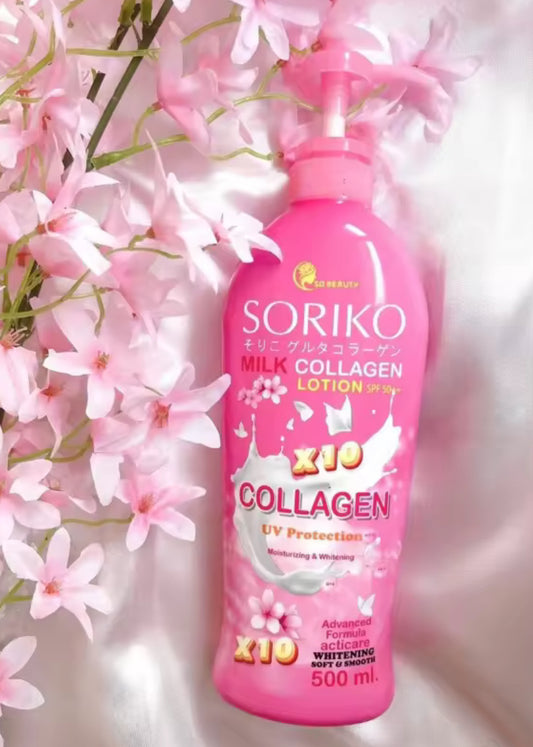 SORIKO Milk Collagen Lotion 500ml Whitening & Moisturizing Body Lotion with Milk Extract and Collagen