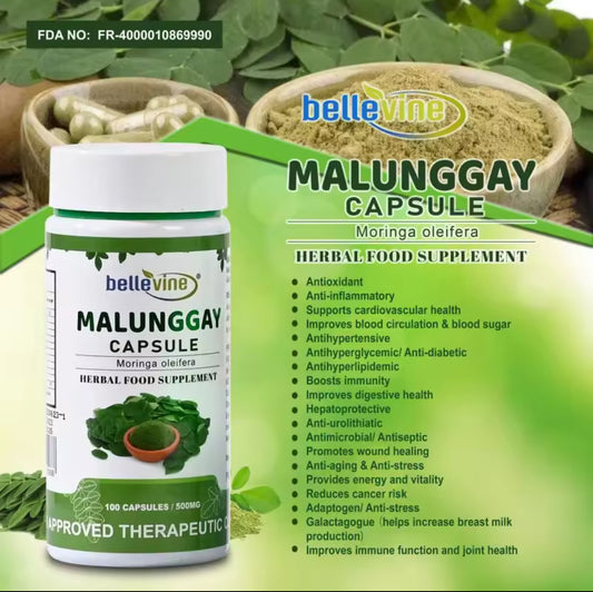 Bellevine Organic Malunggay Capsules 100 Capsules (FDA approved)