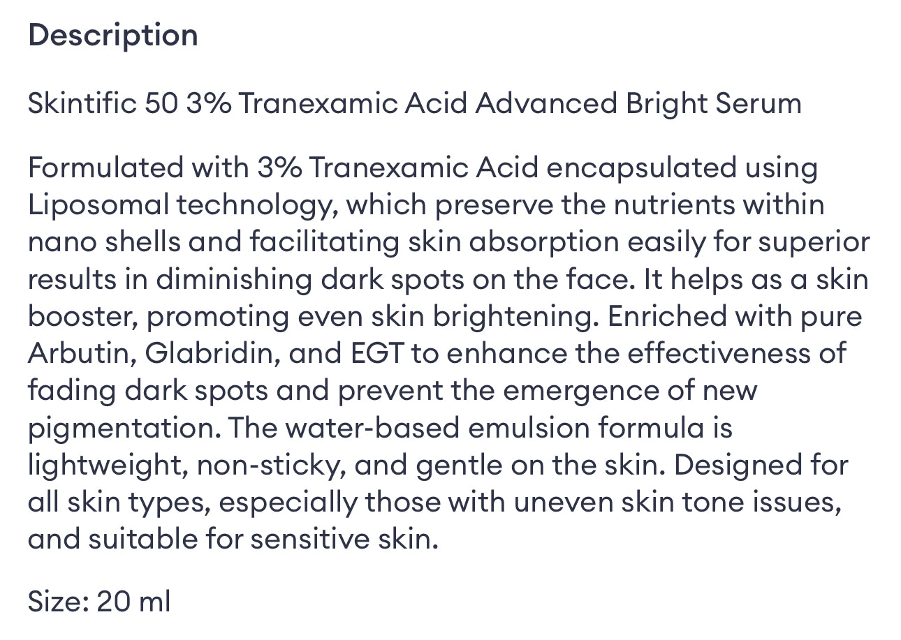 SKINTIFIC 3% Tranexamic Acid Advanced Bright Serum 20ml