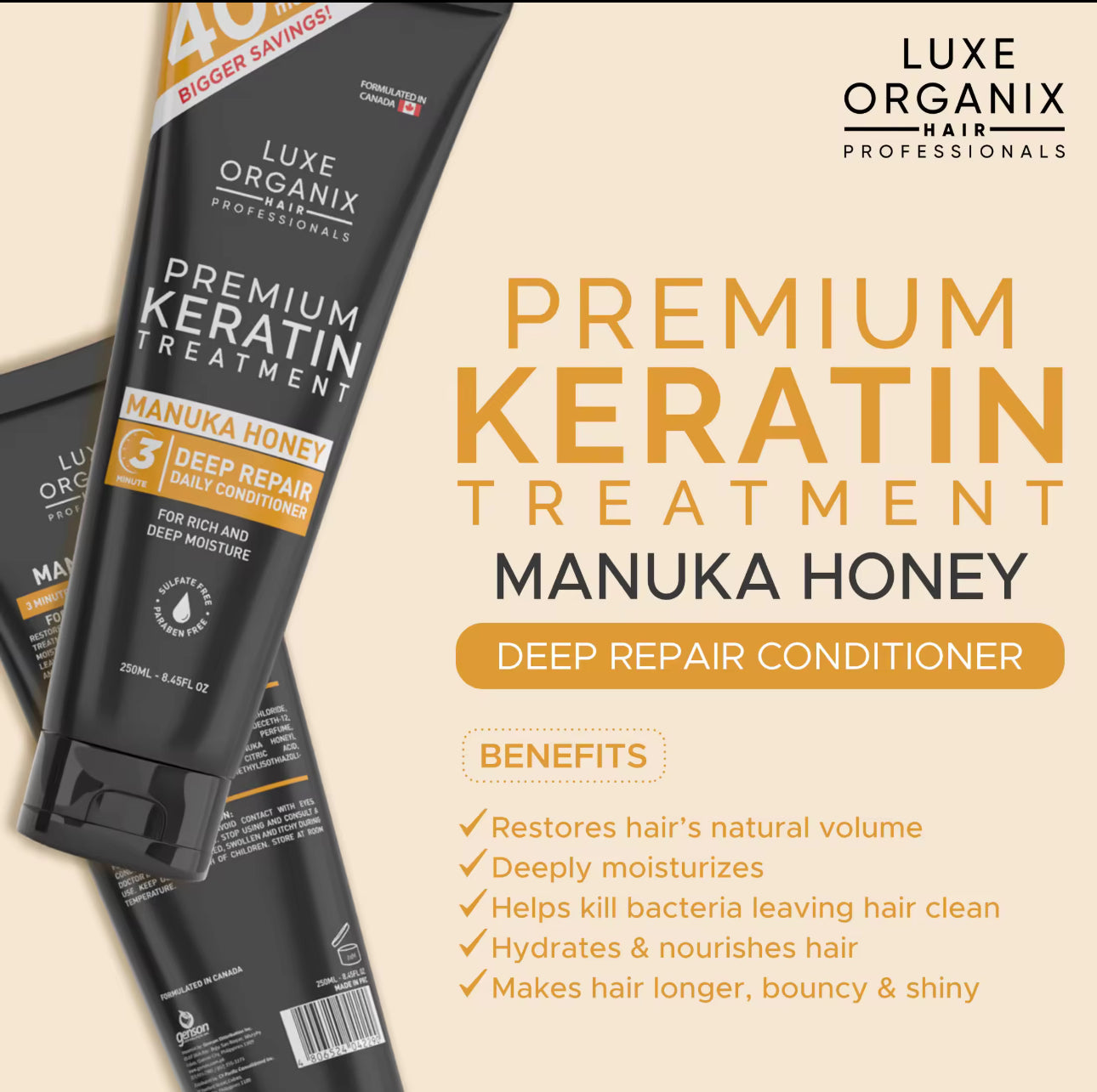Luxe Organix Premium Keratin Treatment Manuka Honey Deep Repair Conditioner 250ml