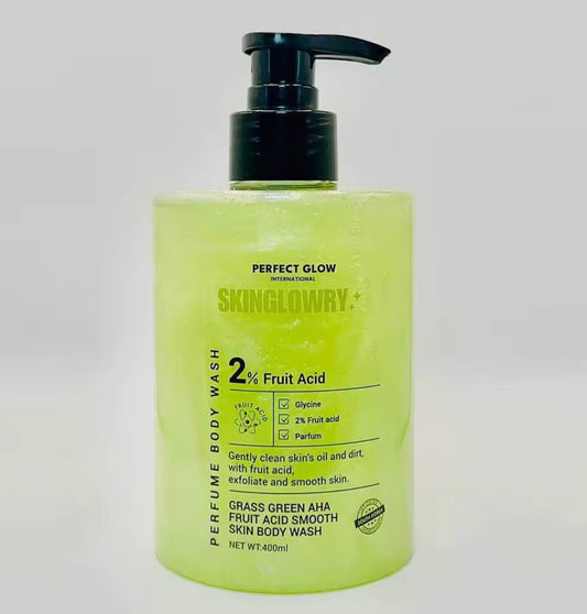 Perfect Glow Skin Glowry Perfume Body Wash | 400ml | Grass Green AHA | Fruit Acid Smooth Skin Body Wash