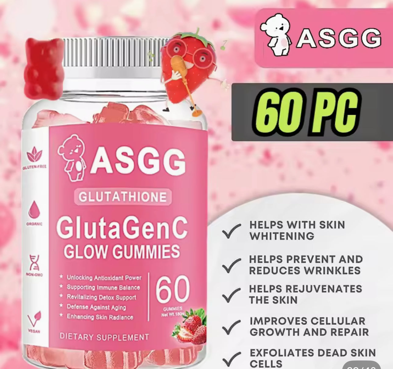 ASGG Glutathione Collagen Glow Gummies Original Anti-Aging Whitening Skin Collagen Gummies