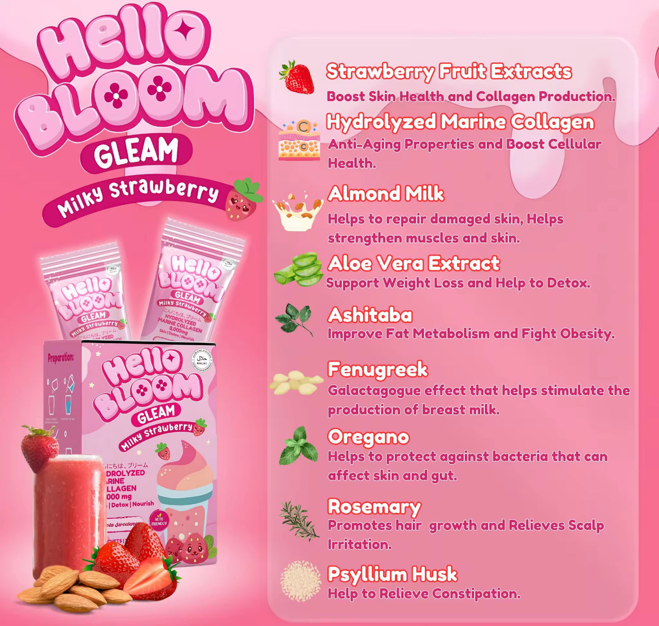 Hello Bloom Gleam Milky Strawberry 22gx10sachets