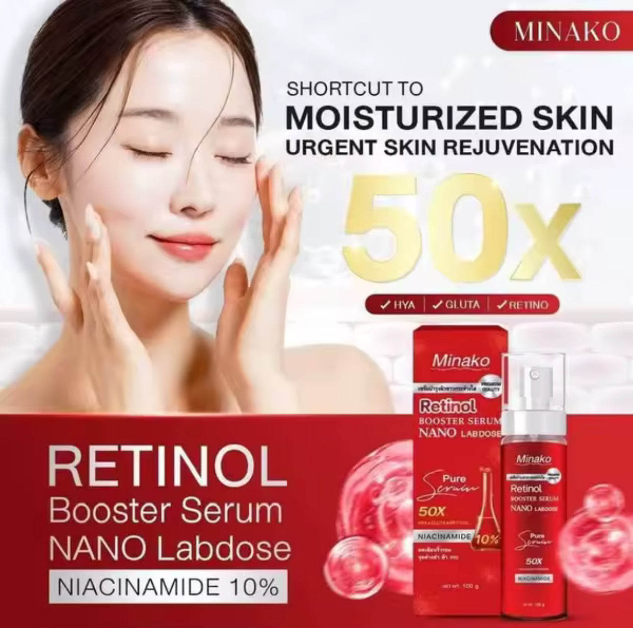 Minako Booster Serum with Hya, Glutathione and Niacinamide Serum