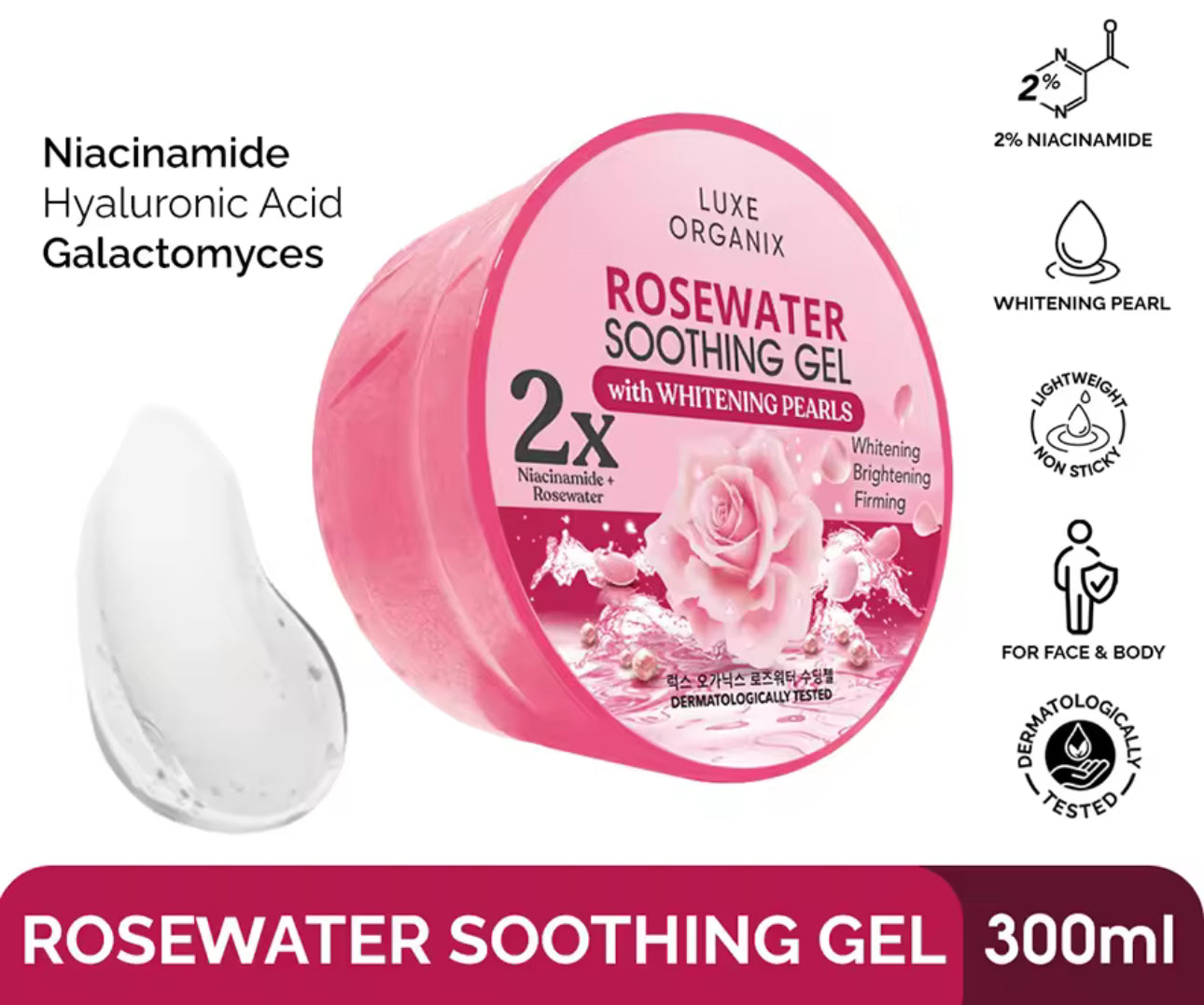 Luxe Organix Rosewater Soothing Gel with Whitening Pearls 300mL