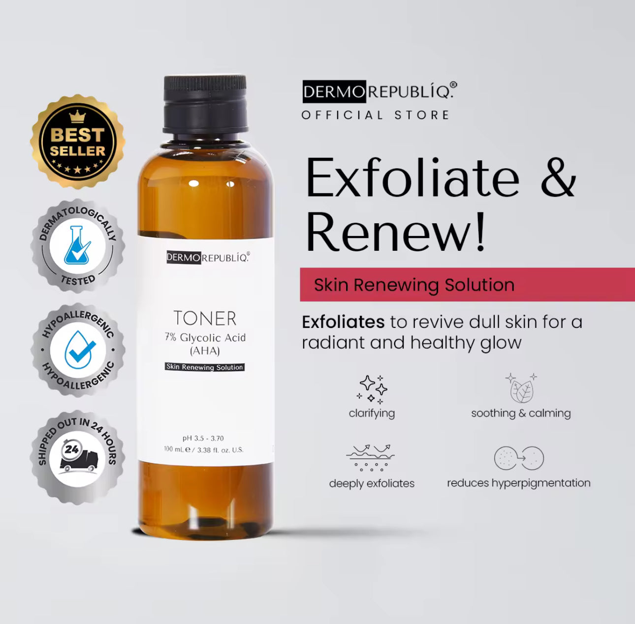 Dermorepubliq 7% Glycolic Acid (AHA) Skin Renewing Toner - 100 mL