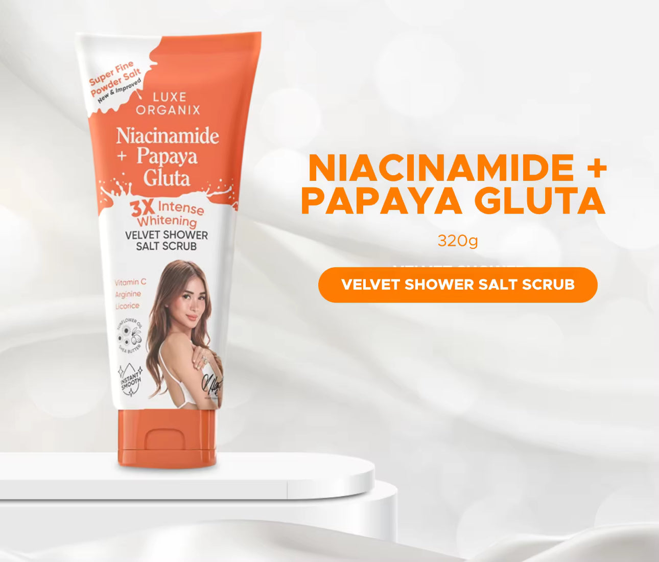 Luxe Organix Niacinamide + Papaya Gluta Velvet Shower Salt Scrub 320G