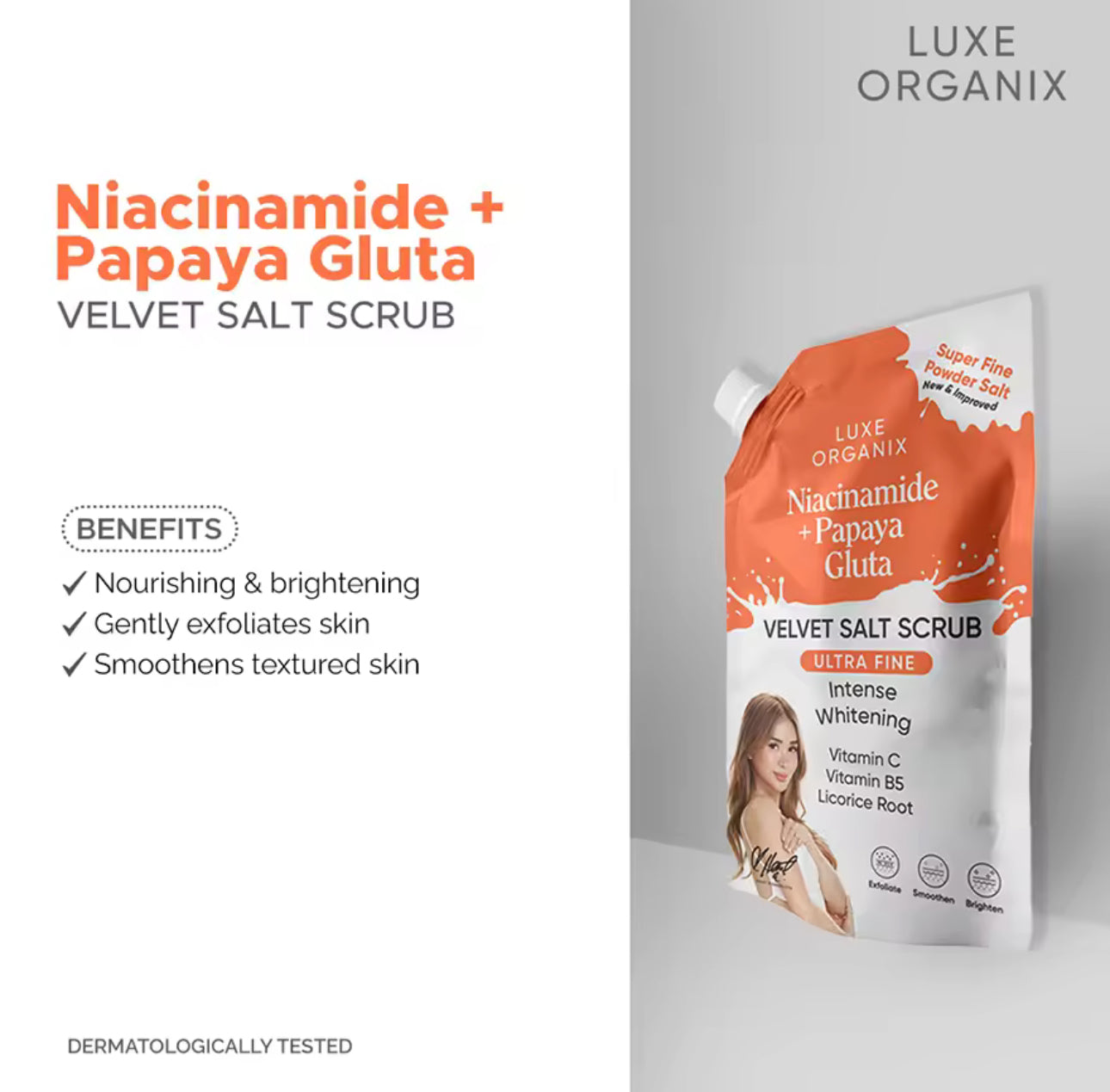 LUXE ORGANIX Niacinamide Plus Papaya Gluta Velvet Salt Scrub 300g