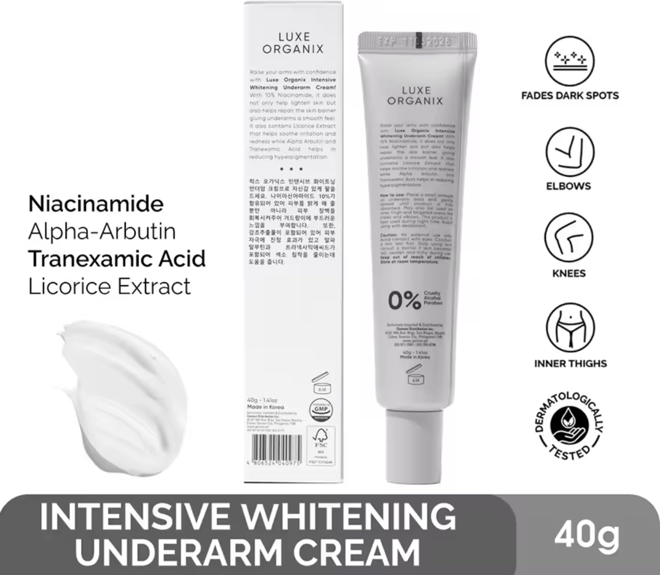 Luxe Organix Intensive Whitening Underarm Cream 10% Niacinamide 40g