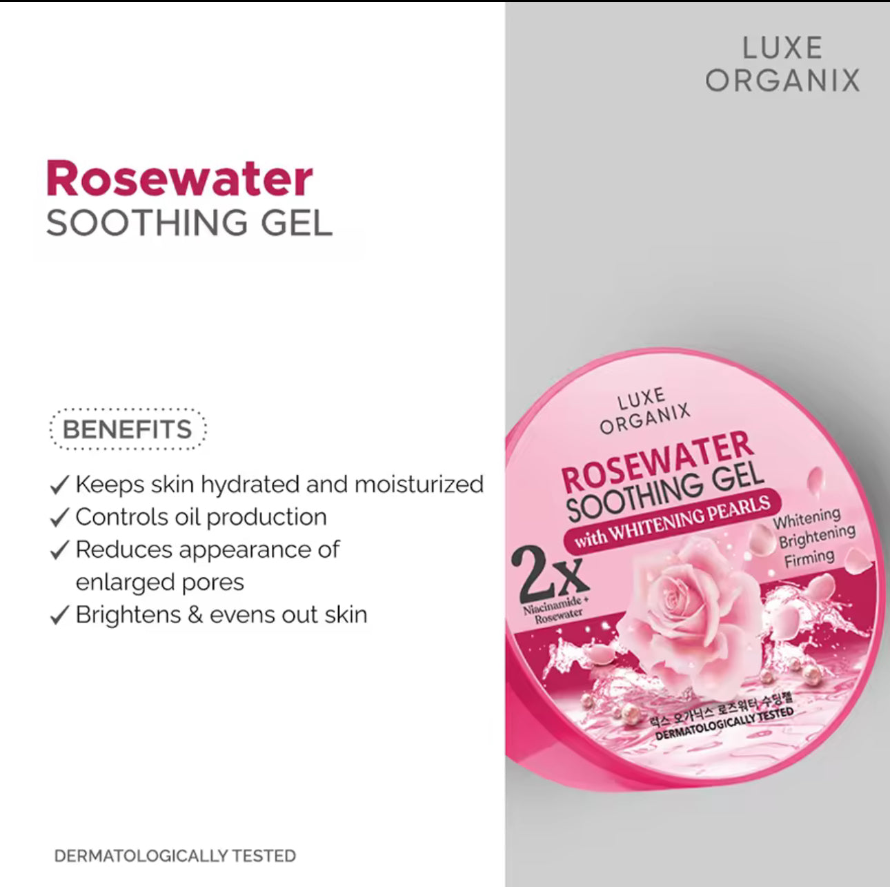 Luxe Organix Rosewater Soothing Gel with Whitening Pearls 300mL
