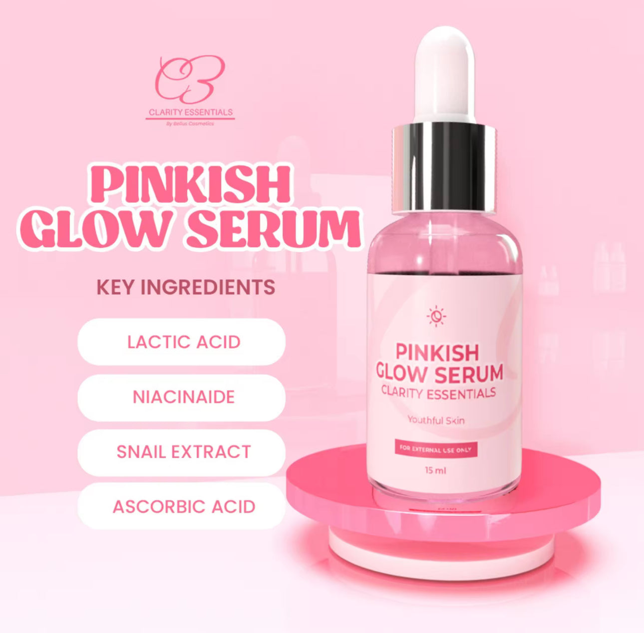 Pinkish Glow Serum | Glass Skin Serum | Clarity Essentials