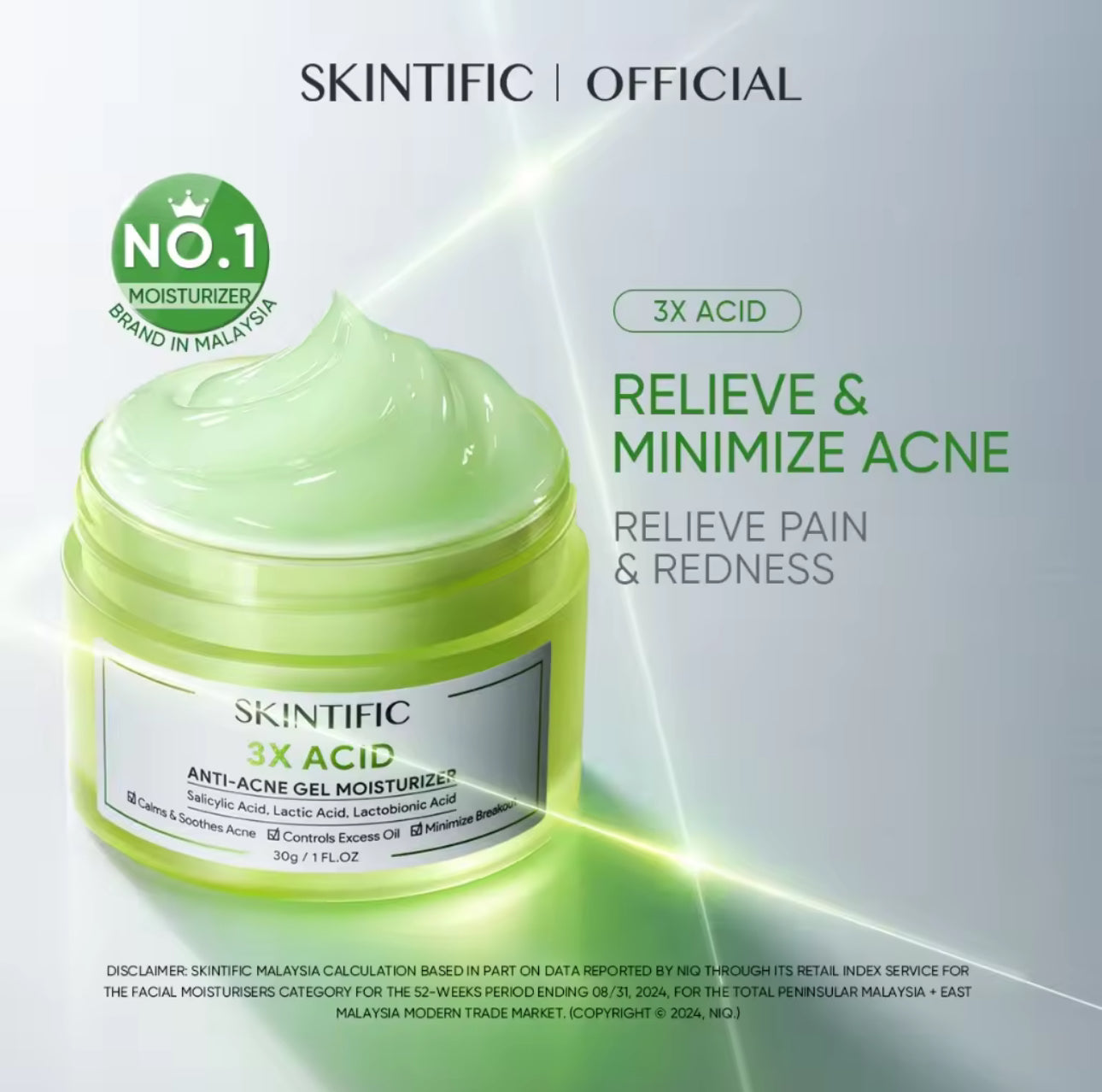 SKINTIFIC 3X ACID ANTI-ACNE Gel Moisturizer Acne Cream moisturiser 30g with Salicylic Acid