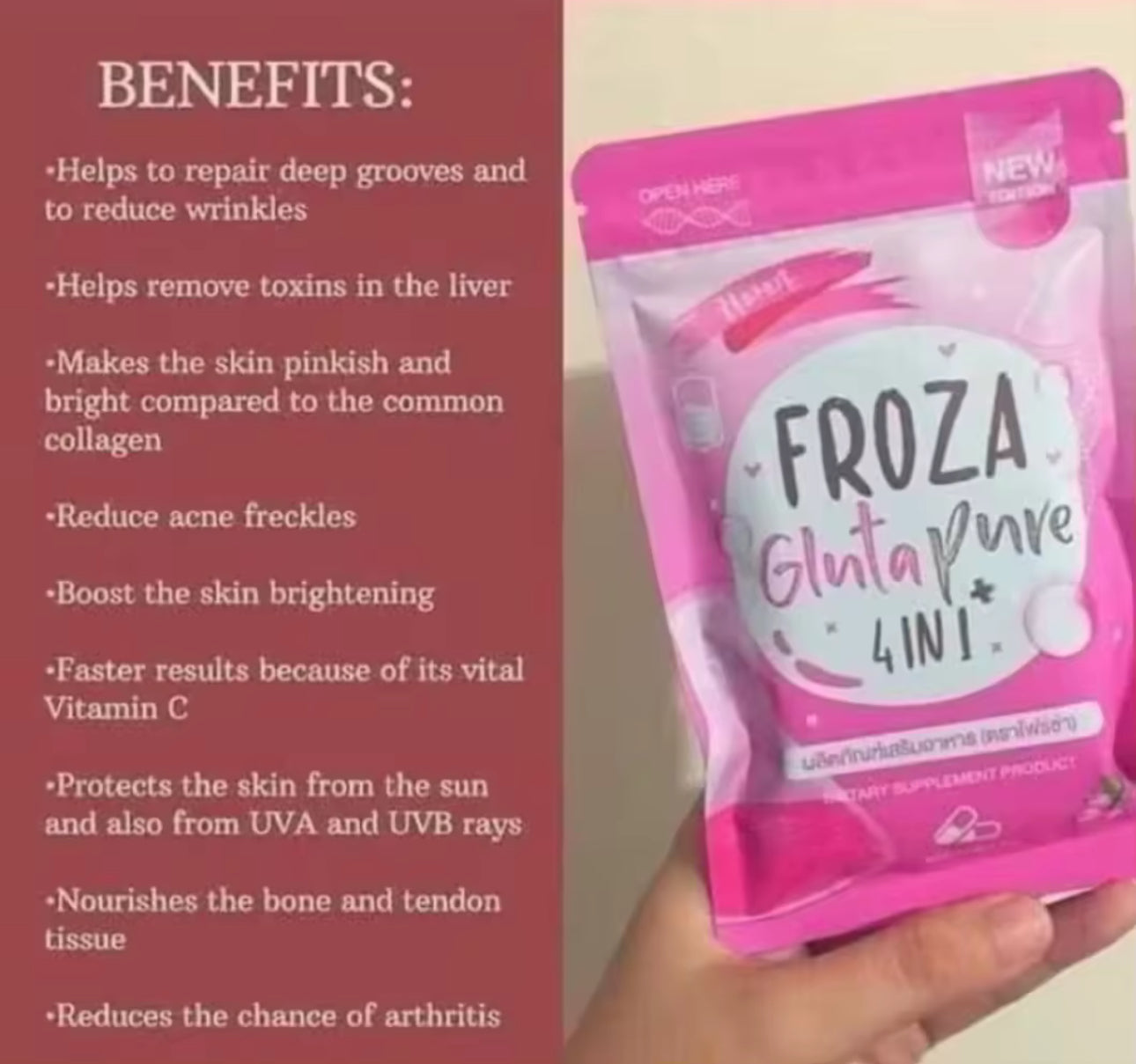 Froza Gluta Pure 4 in 1 Plus| 60 capsules |  Authentic 💯 from Thailand