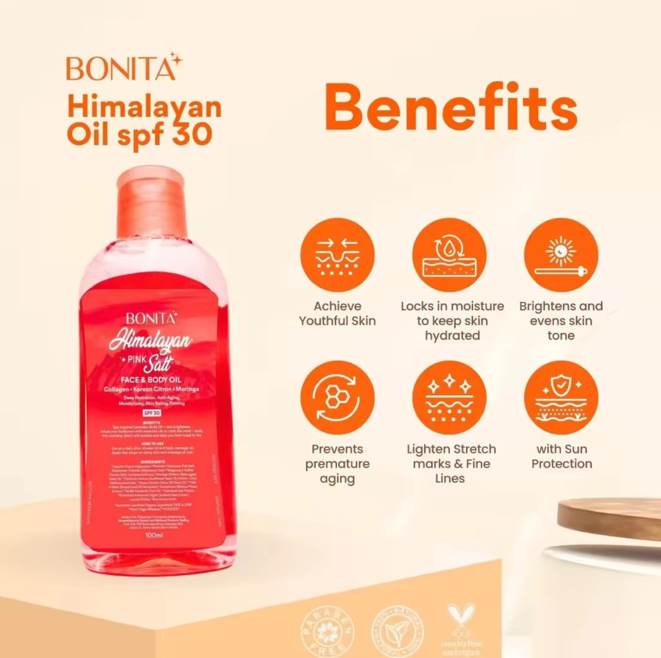 BONITA Himalayan Pink Salt Face & Body Oil SPF30 UVA 100ml