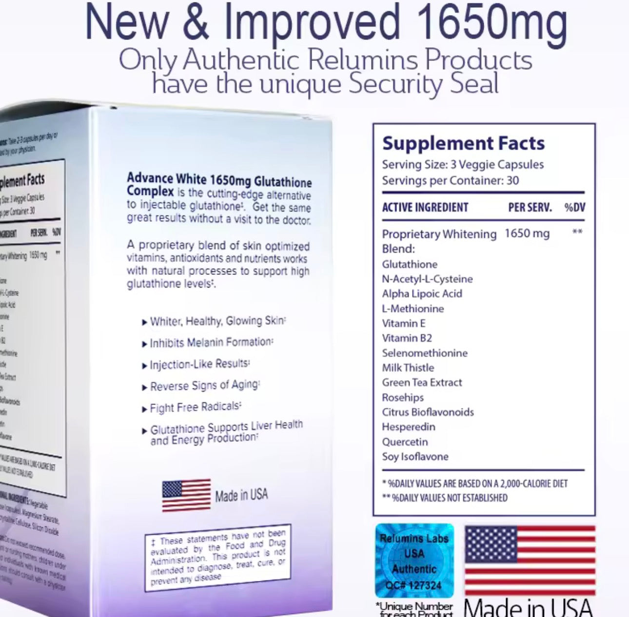 Relumins Advance White 1650mg | 90 Vegetarian Capsules