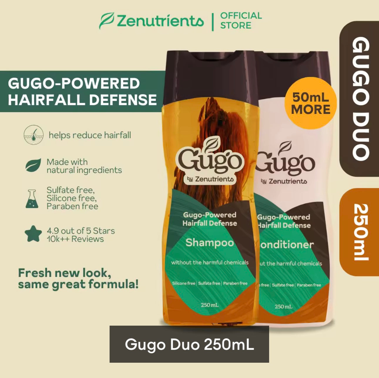 Gugo Powered Hair Fall Defense | 250ml | Shampoo | Conditioner Zenutrients