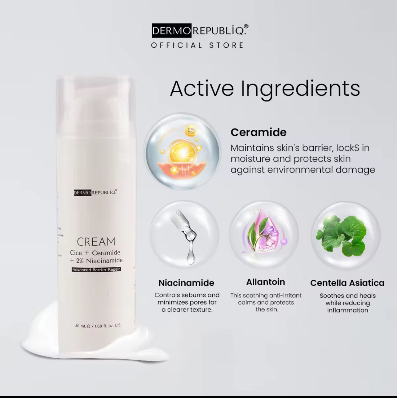 Dermorepubliq Cica + Ceramide + 2% Niacinamide Intensive Barrier Repair Cream - 50g