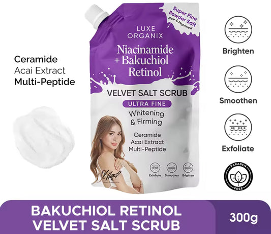 LUXE ORGANIX Niacinamide + Bakuchiol Retinol Velvet Salt Scrub 300g