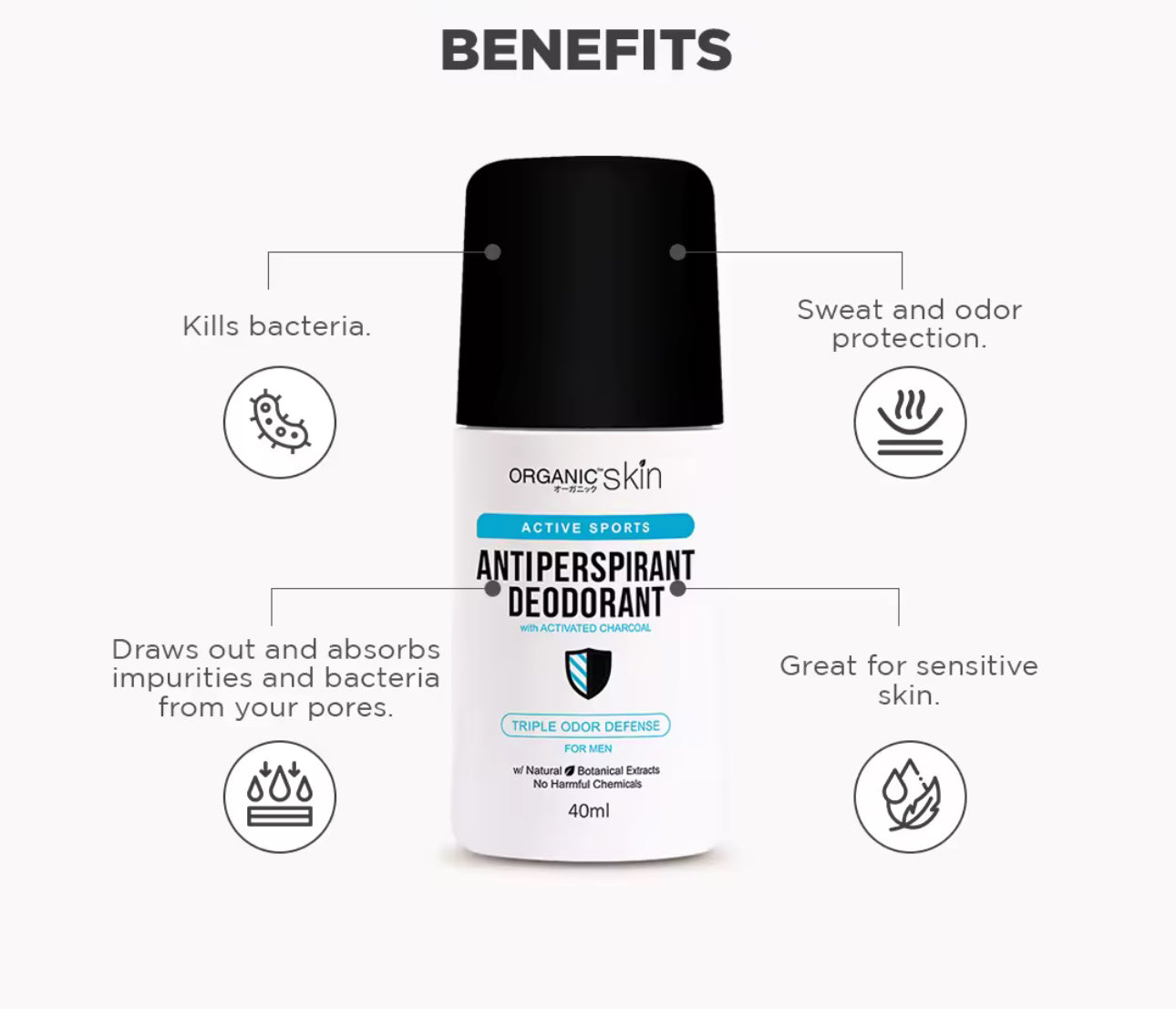 Organic Skin Japan Anti-Perspirant Deodorant For Men 40ml Underarm Whitening Deo Roll on