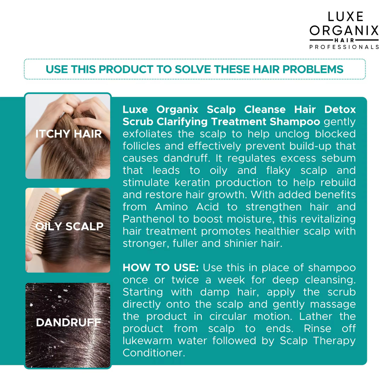 Luxe Organix Scalp Cleanse Hair Detox Scrub Clarifying Treatment Shampoo