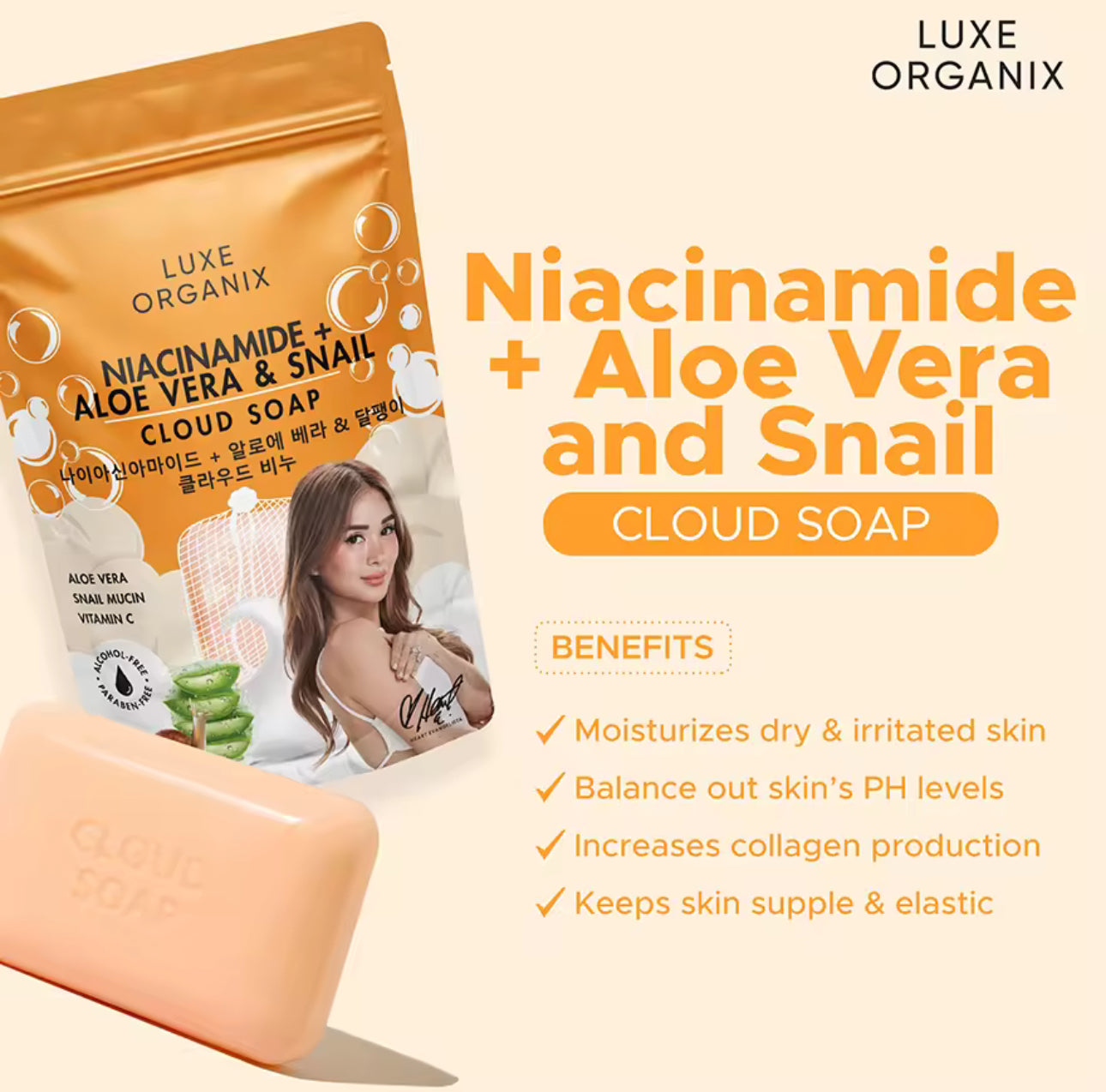 LUXE ORGANIX Niacinamide Aloe and Snail Moisturizing Cloud Soap 180g