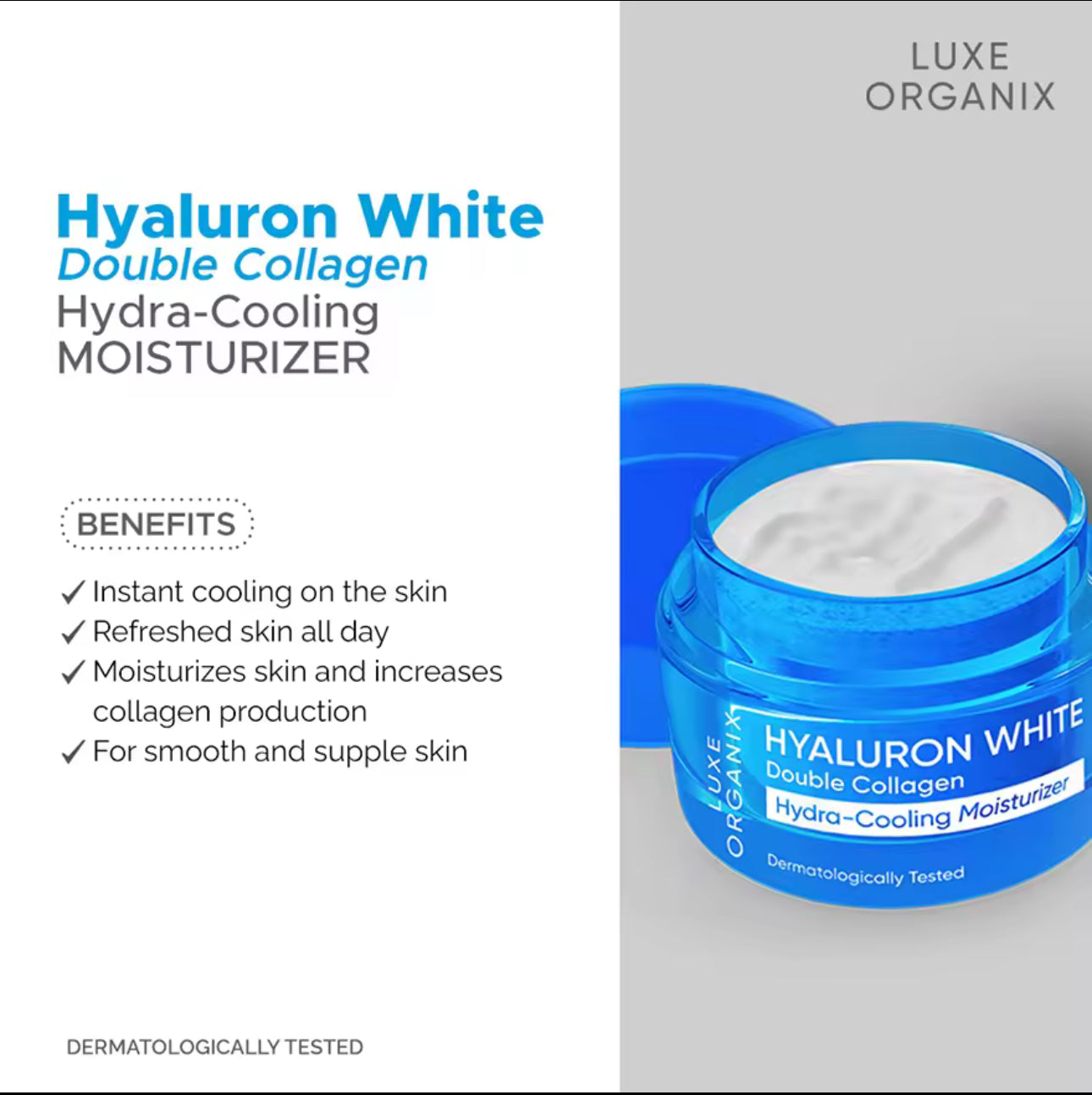 LUXE ORGANIX Hyaluron White Double Collagen Hydra-Cooling Moisturizer 50g