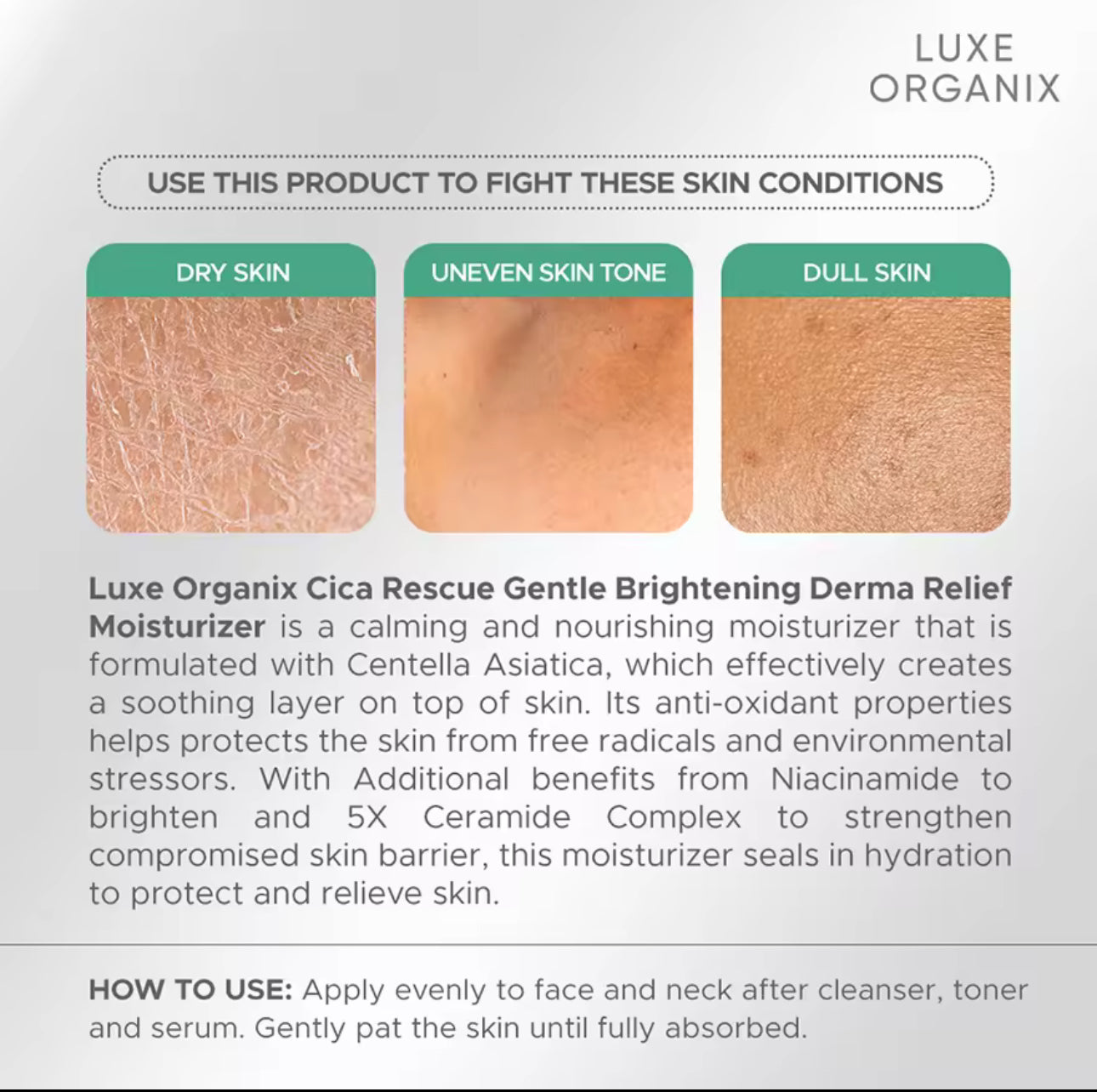 LUXE ORGANIX Cica Rescue Gentle Brightening Derma Relief Moisturizer 50g