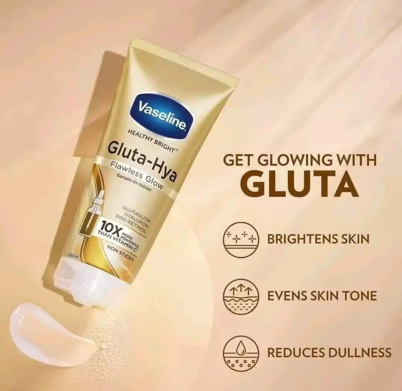 VASELINE Healthy Bright Gluta-Hya Serum UV Lotion Flawless Glow 300ml Original Vaseline Gluta Hya with SPF 50