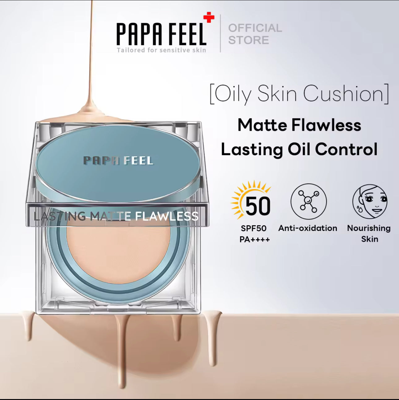 PAPA FEEL Face Oil Control BB Cushion 24h Long Lasting | Invisible Pore | Waterproof | SPF50 PA++++