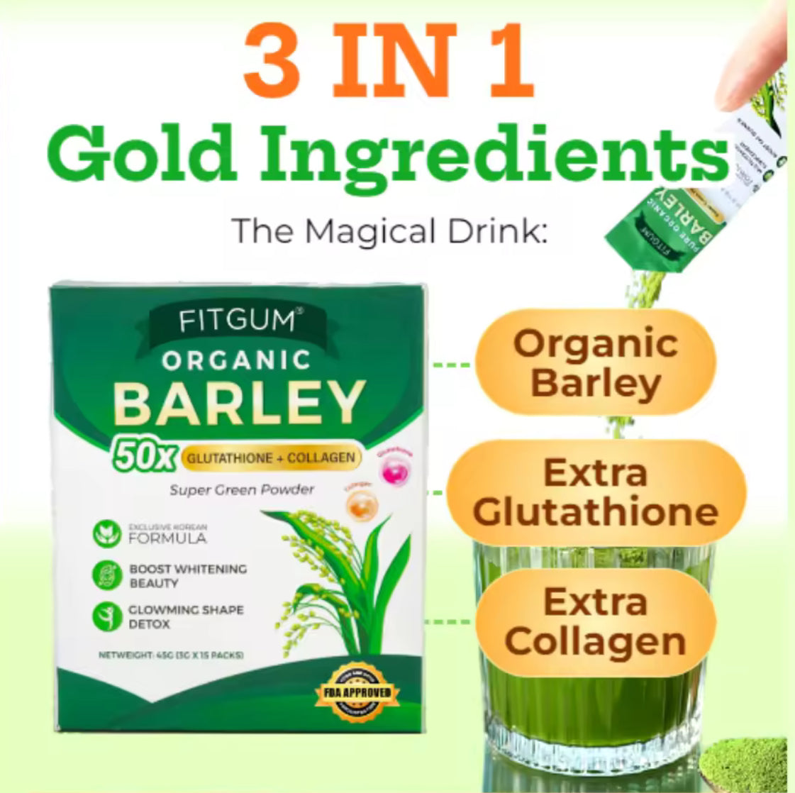 FITGUM Organic Barley Grass Powder|  100% Authentic