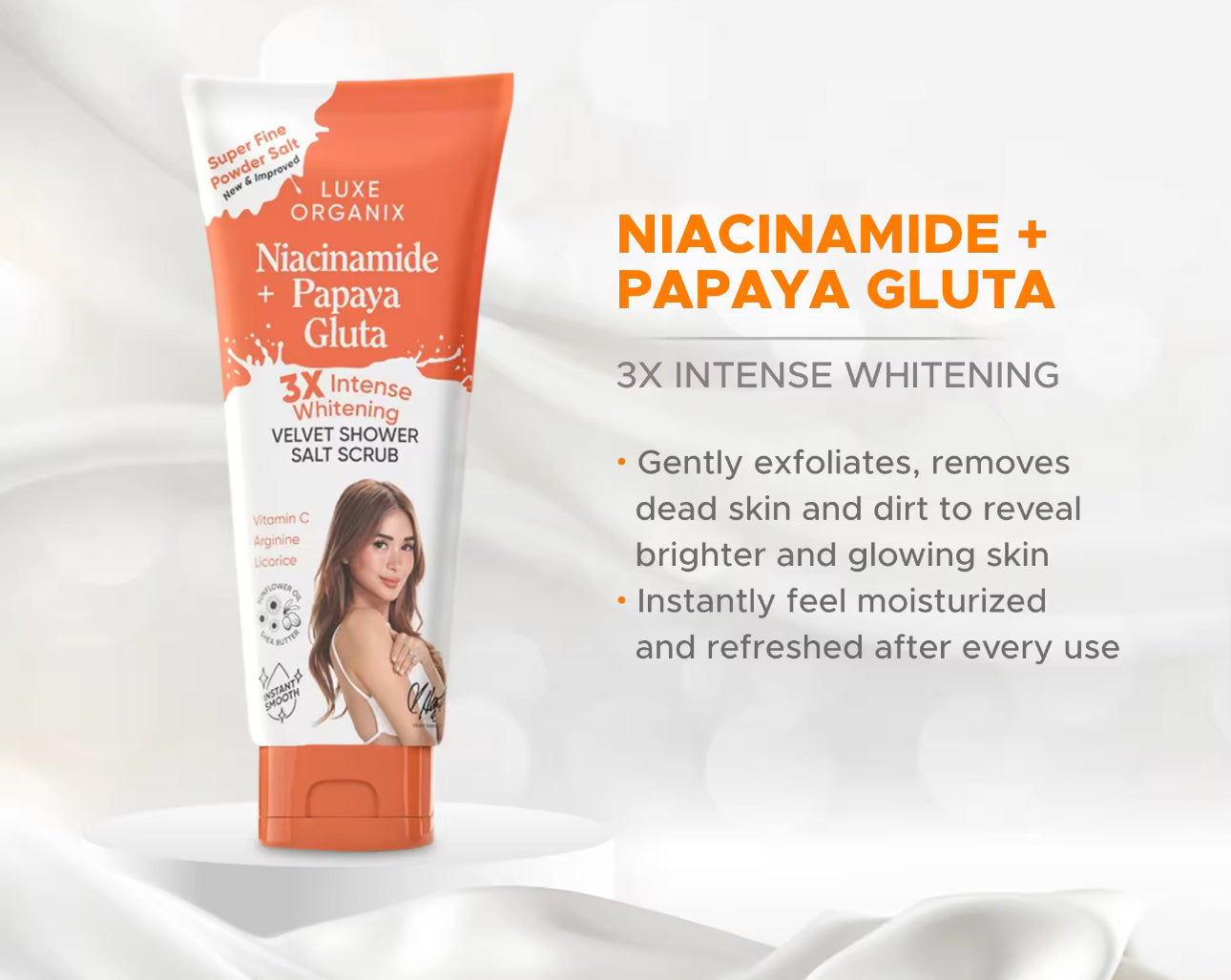 Luxe Organix Niacinamide + Papaya Gluta Velvet Shower Salt Scrub 320G