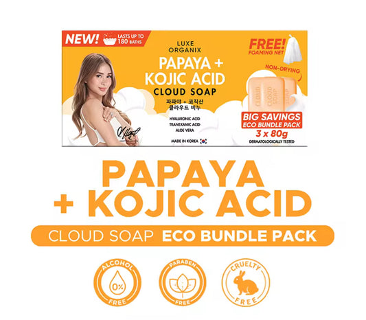 LUXE ORGANIX Papaya + Kojic Acid Cloud Soap 3 x 80g (Eco Bundle Pack)