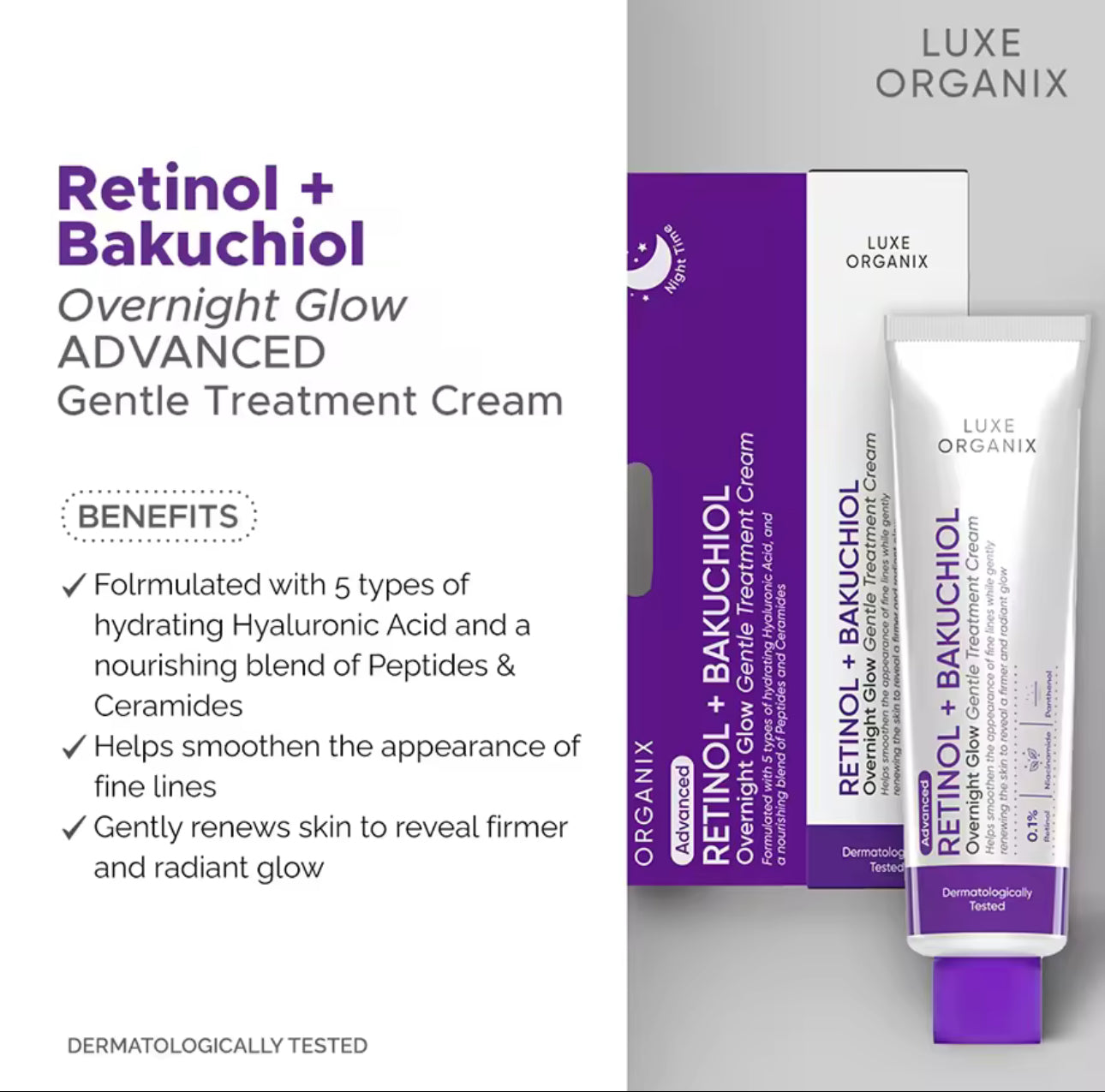 LUXE ORGANIX RETINOL + BAKUCHIOL Overnight Glow Gentle Treatment Cream 30g