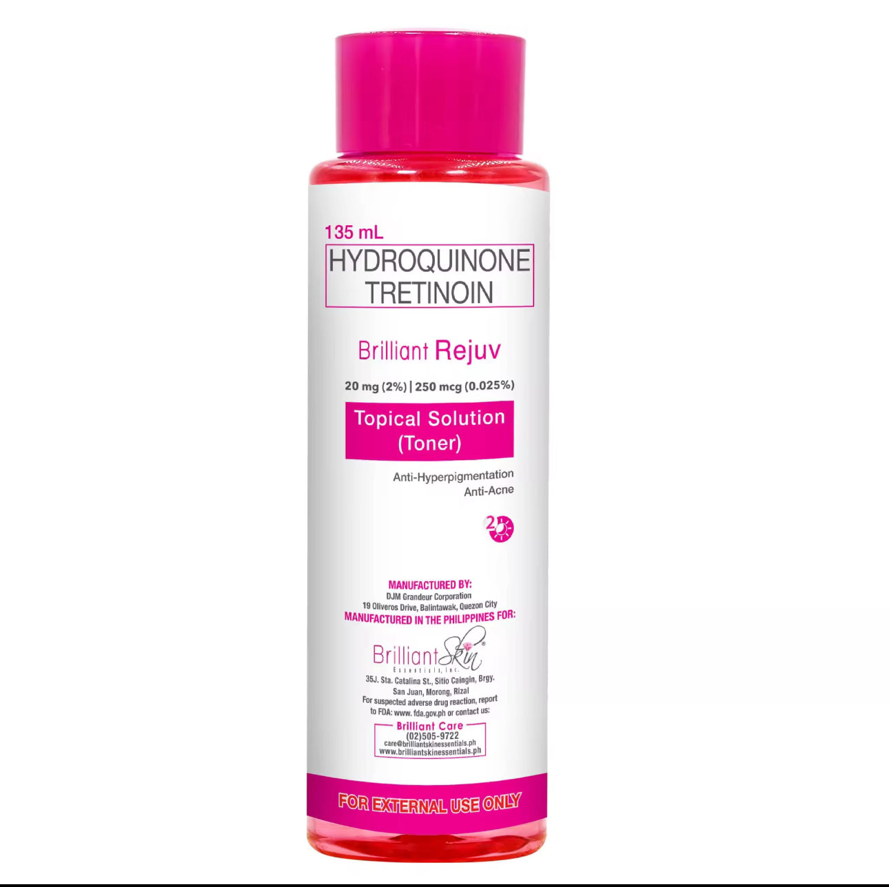 Brilliant Rejuvenating Facial Toner with HYDROQUINONE TRETINOIN 135 ml