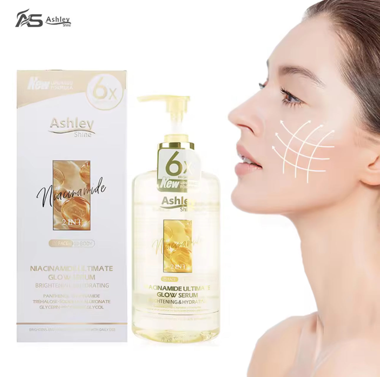 Ashley Shine NIACINAMIDE Pure Serum Face and Body Moisturizes Whitening Skin 520ml
