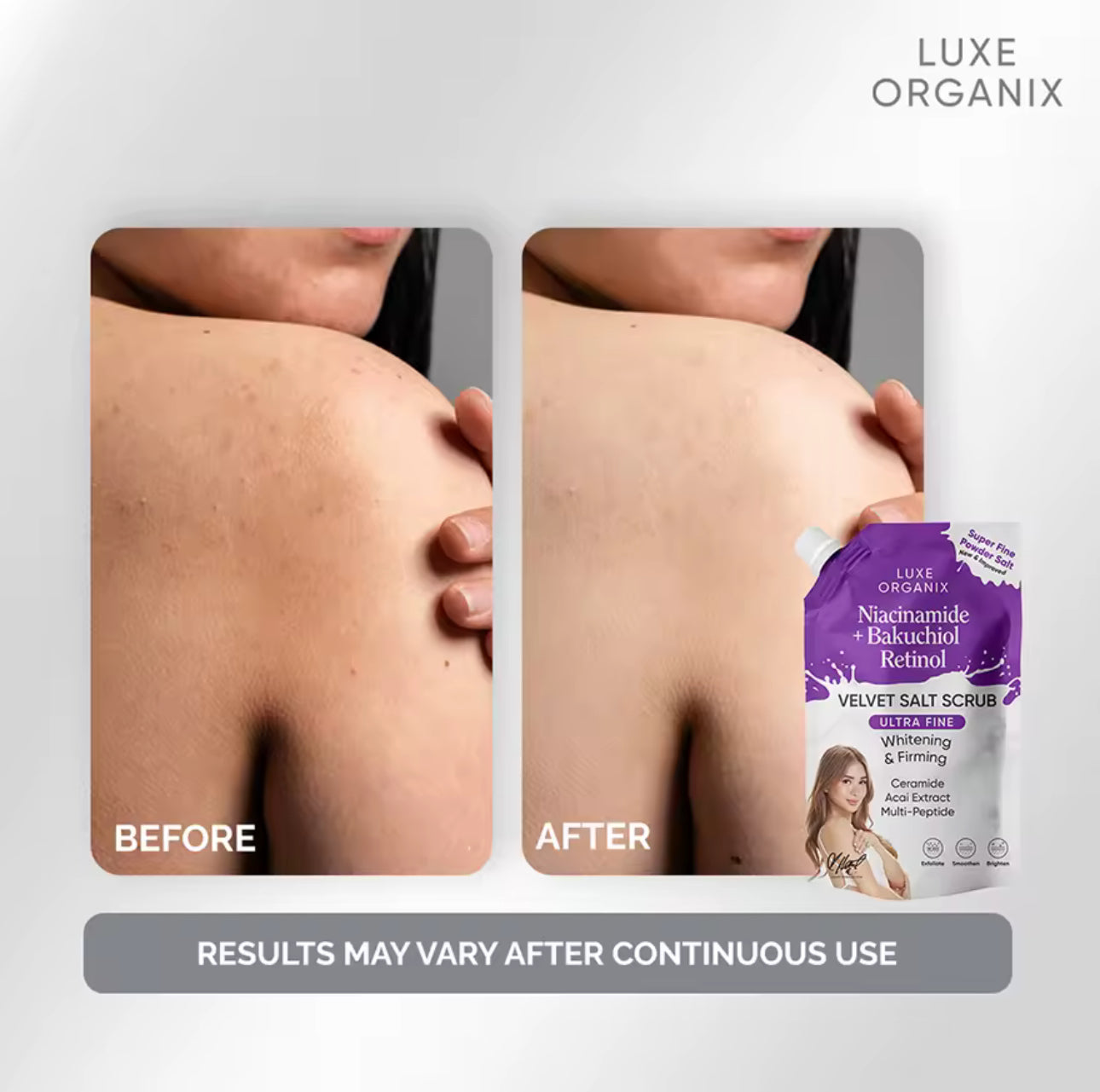 LUXE ORGANIX Niacinamide + Bakuchiol Retinol Velvet Salt Scrub 300g