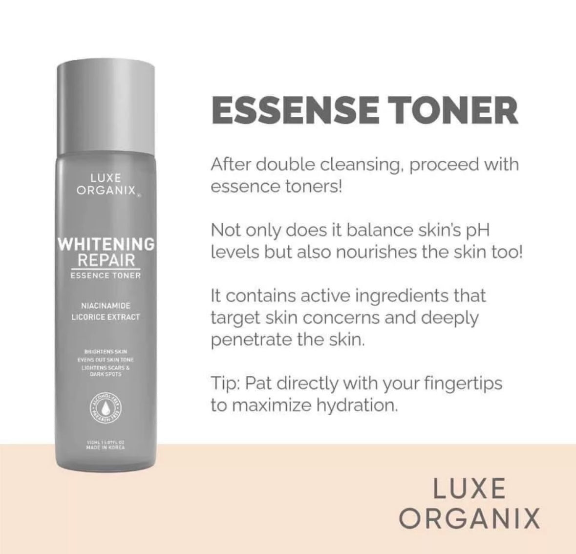 Luxe Organix Whitening Repair Essence Toner Niacinamide Licorice Extract 150ml