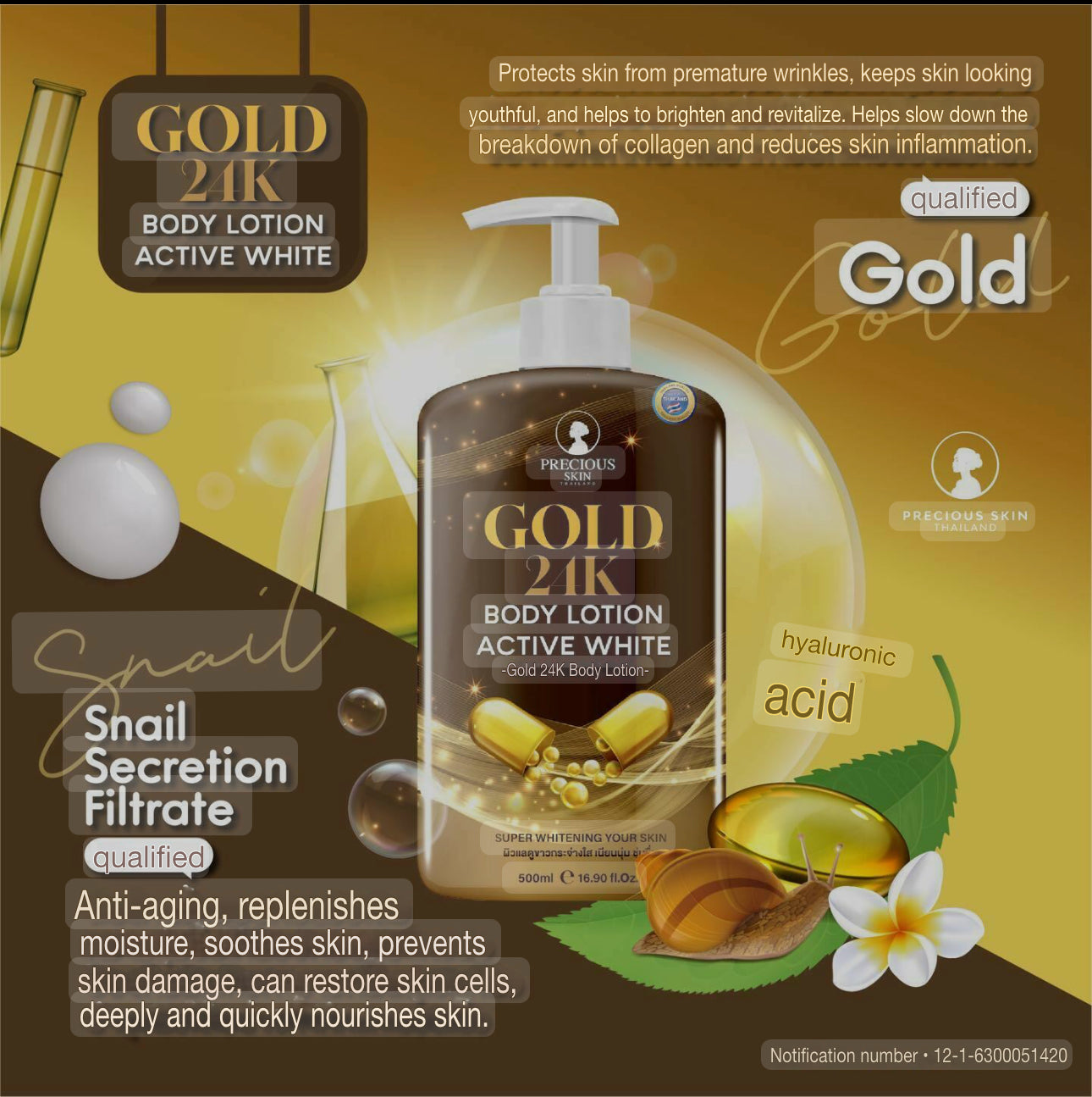 Gold 24K Body Lotion Active White 500ml