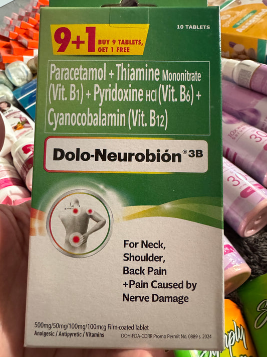 DOLO- NEUROBION | Paracetamol + Thiamine + Pyridoxine + Cyanocobalamin | 10tablets